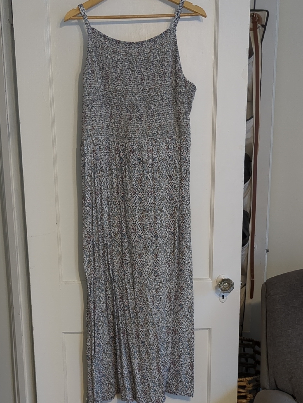 Old Navy Cream, Pink And Navy Smoked Bodice Maxi Dress